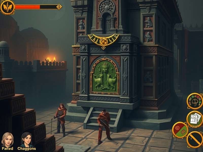 Sacred Coop Riddles gameplay screenshot showing players solving a puzzle in a sacred temple